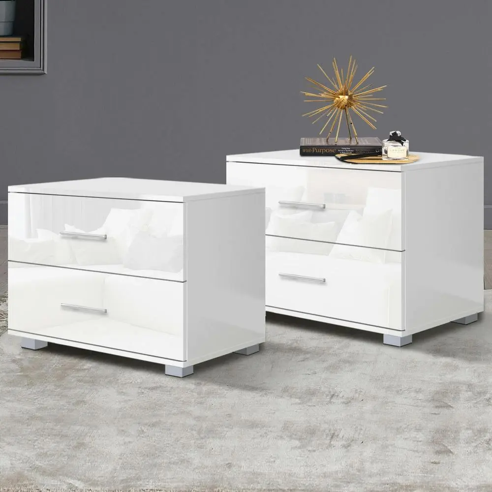 Alfordson 2x Bedside Table Gloss White - Furniture