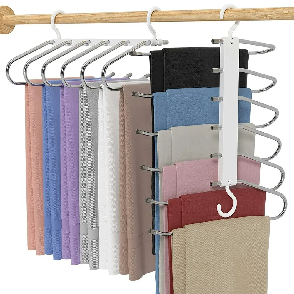 Foldable Stainless Steel 6 Tier Clothes Pants Storage Hanger - Home & Garden