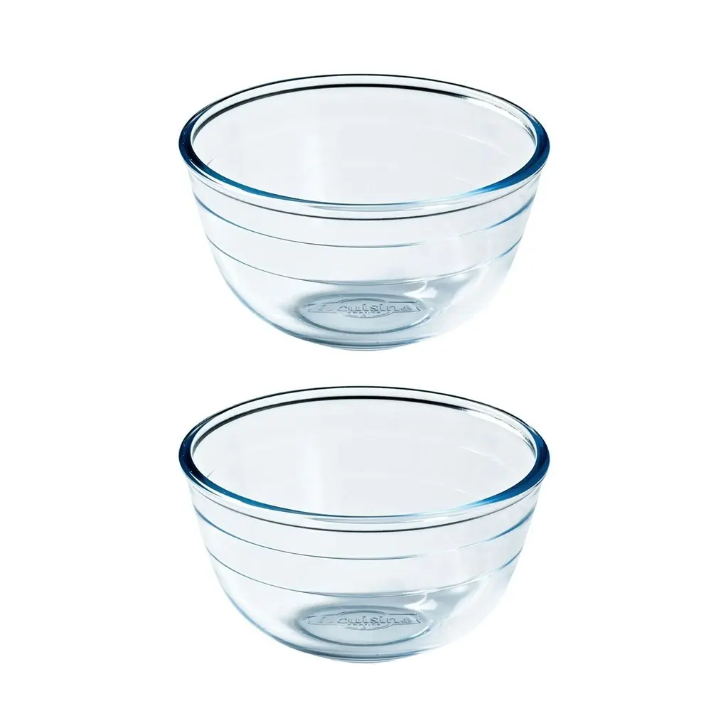 2x O Cuisine 17cm/1L Glass Mixing Bowl Dish Round Kitchen Baking Cookware Clear - Home & Garden