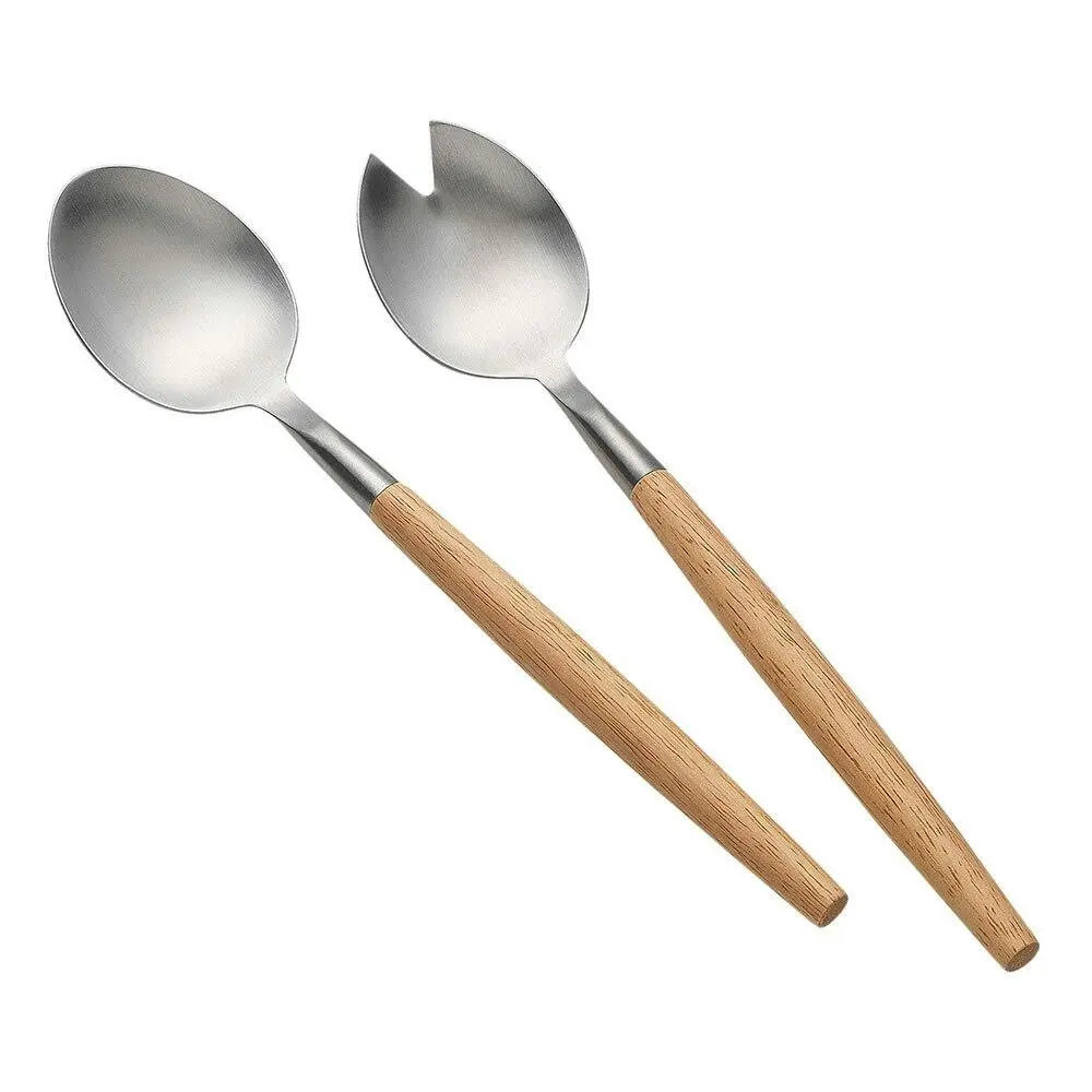 2pc Ecology Alto Stainless Steel/Rubberwood Salad Servers Utensils Set Natural - Home & Garden