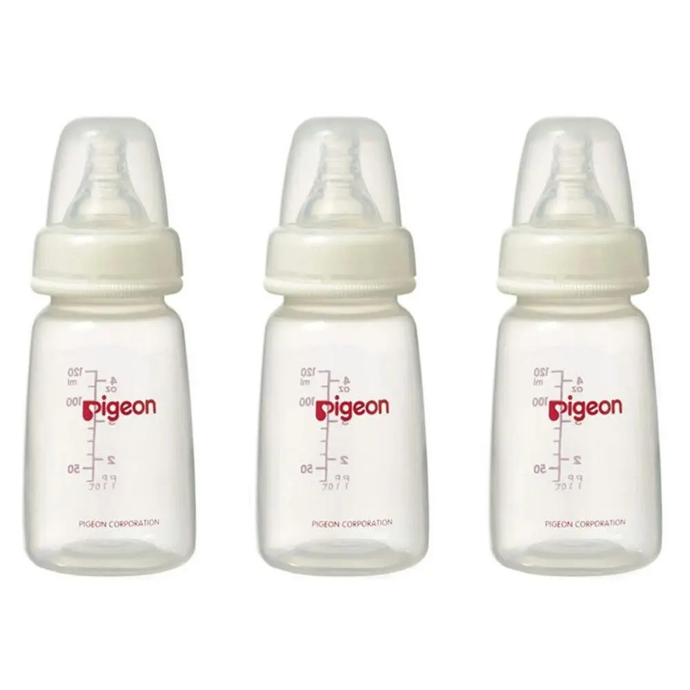 3PK PIGEON 120ml Baby Feeding Bottle w/Slim Neck S Silicone Teat Round Hole 0-3m