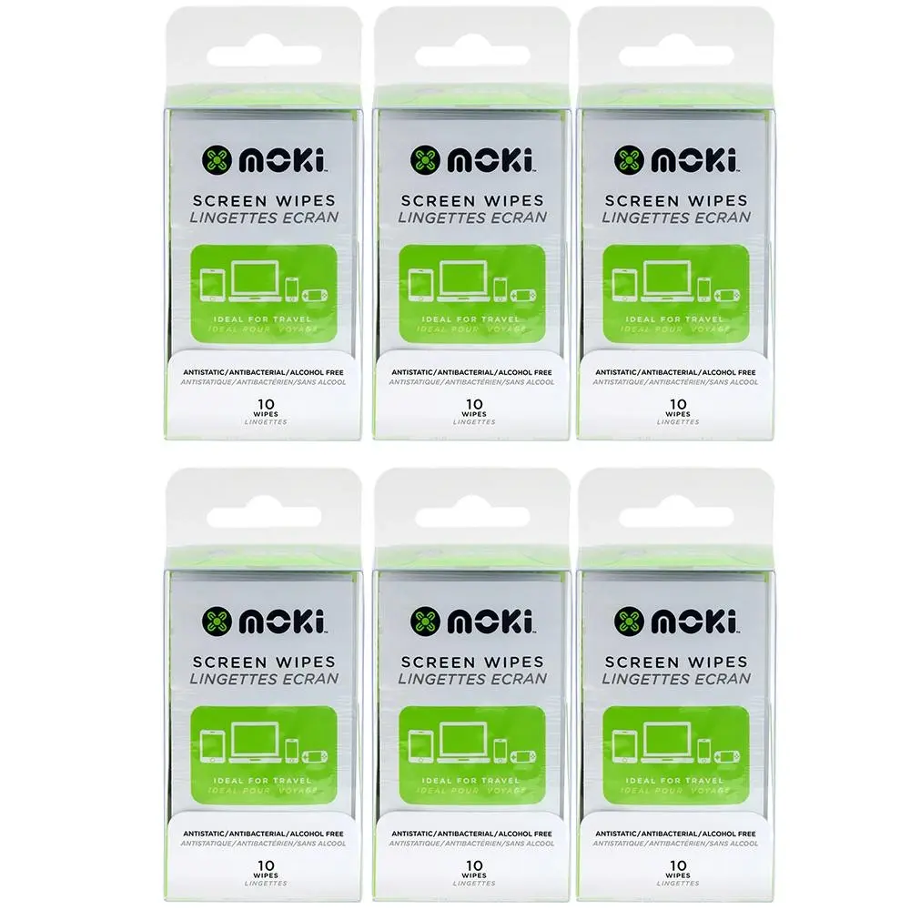 6x 10pc Moki Antistatic/Anti-Bacterial/Alcohol Free Laptop/Computer Screen Wipes