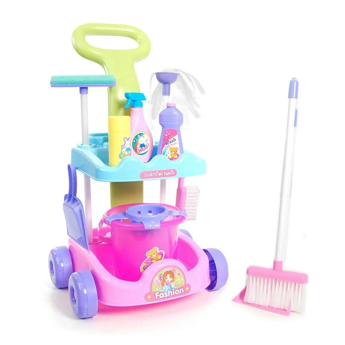 Ausway Multi Coloured Cleaning Trolley Kids Cleaner Play Set with Accessories - Toys & Games