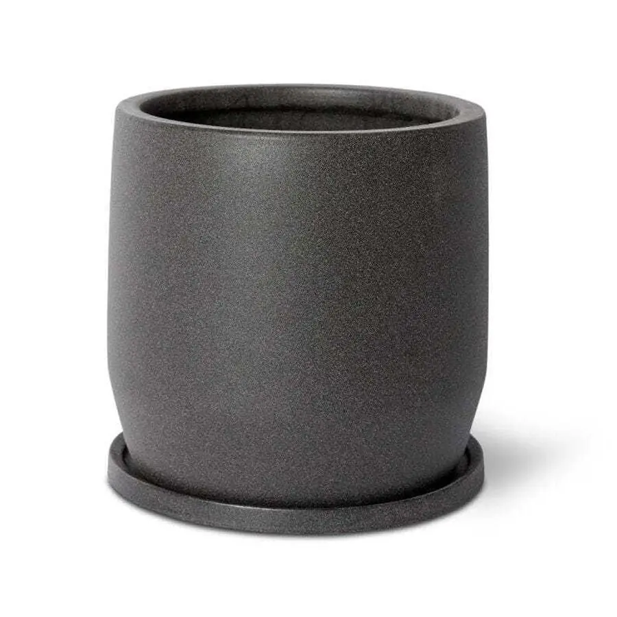 E Style Mason 27cm Ceramic Plant Pot w/Saucer Round Home Decor Planter Black - Home & Garden