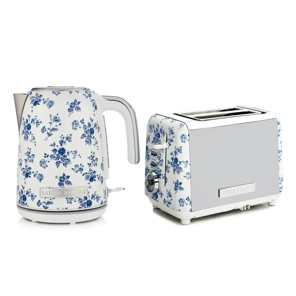 Laura Ashley Electric 1.7L Jug Kettle & Toaster Stainless Steel China Rose Set - Home & Garden