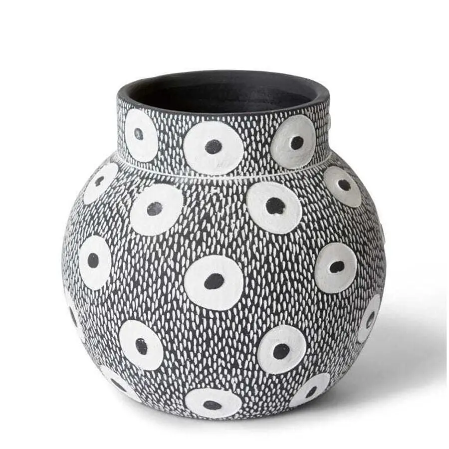 E Style Ashton 28cm Cement Plant Pot Round Home Decor Planter White/Black - Home & Garden