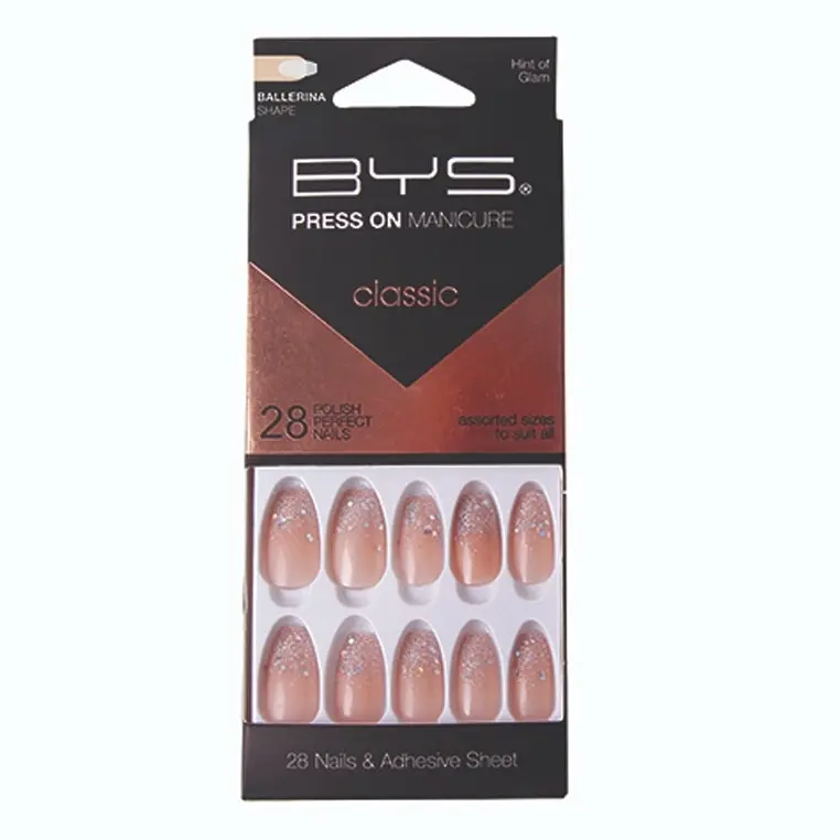 28pc BYS Press On Manicure/Artificial Glitters Glam Fake Fashion Nails Ballerina - Beauty