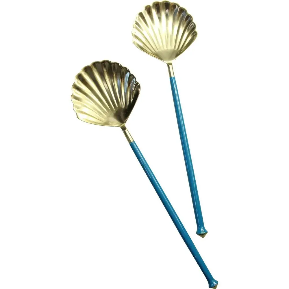 2pc LVD S/Steel Shell Salad Server Cutlery Serving Utensils 28cm Gold/Blue - Home & Garden