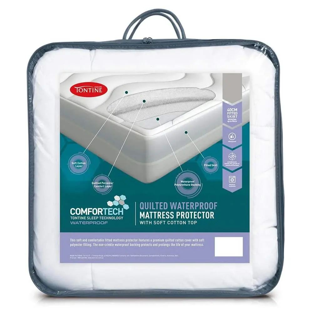 Tontine 92x188cm Comfortech Quilted Waterproof Mattress Protector Single Bed - Home & Garden
