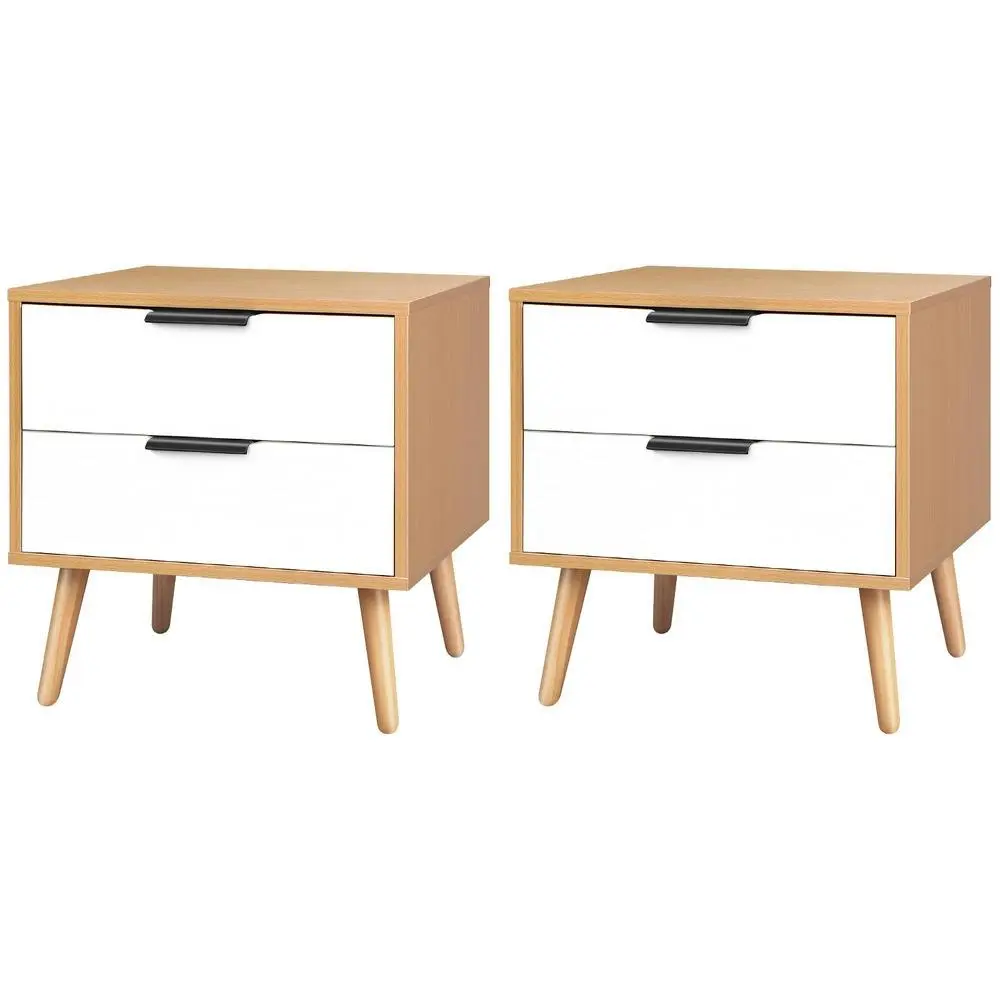 Alfordson 2x Bedside Table Scandinavian White Wood - Furniture