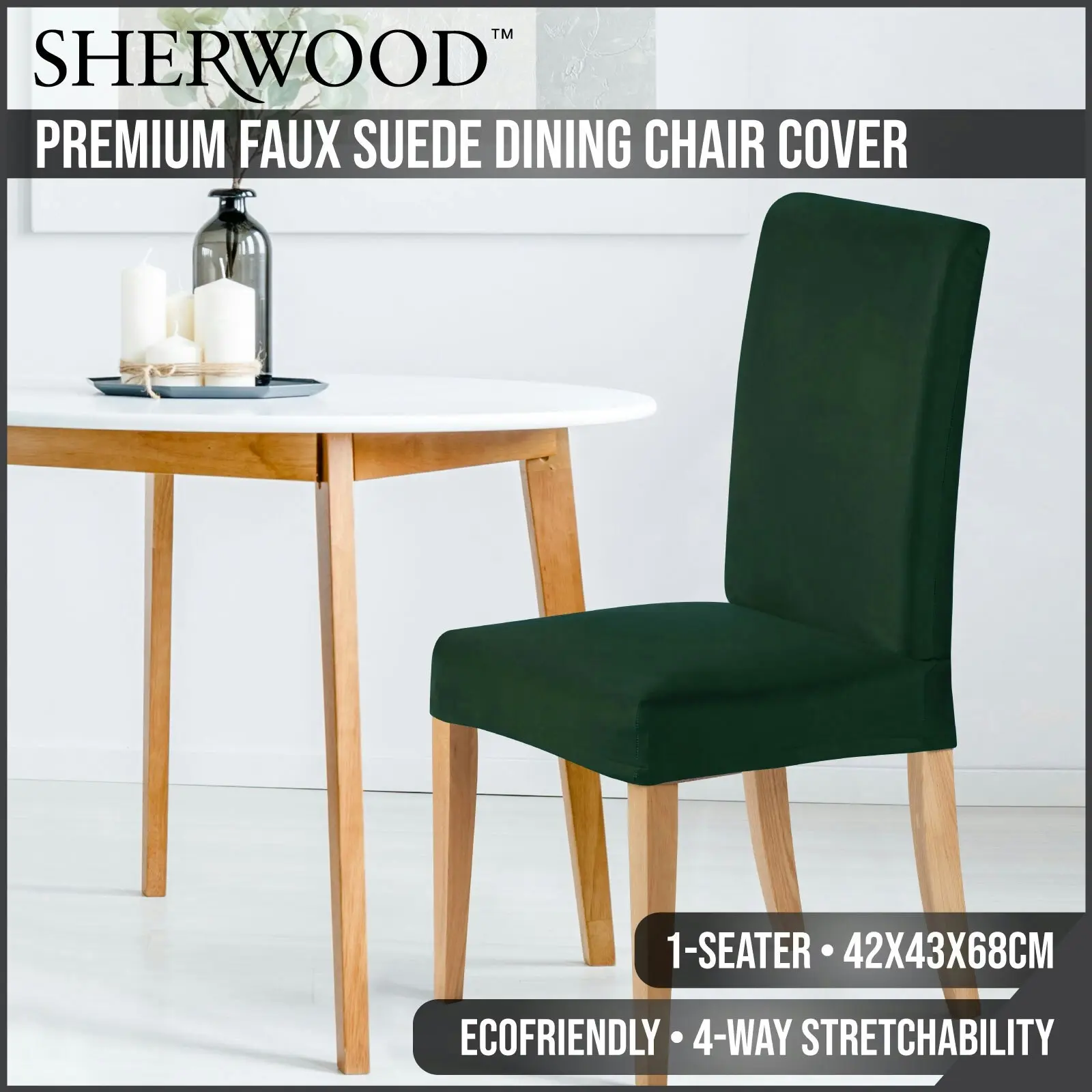 Sherwood Home Premium Faux Suede Eden Green Dining Chair Cover - Home & Garden