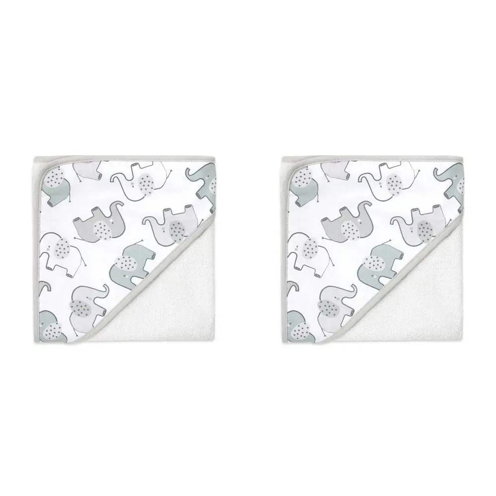 2x Little Haven Cotton Hooded Elephant Soft & Gentle Cozy Baby Bath Towel 76cm