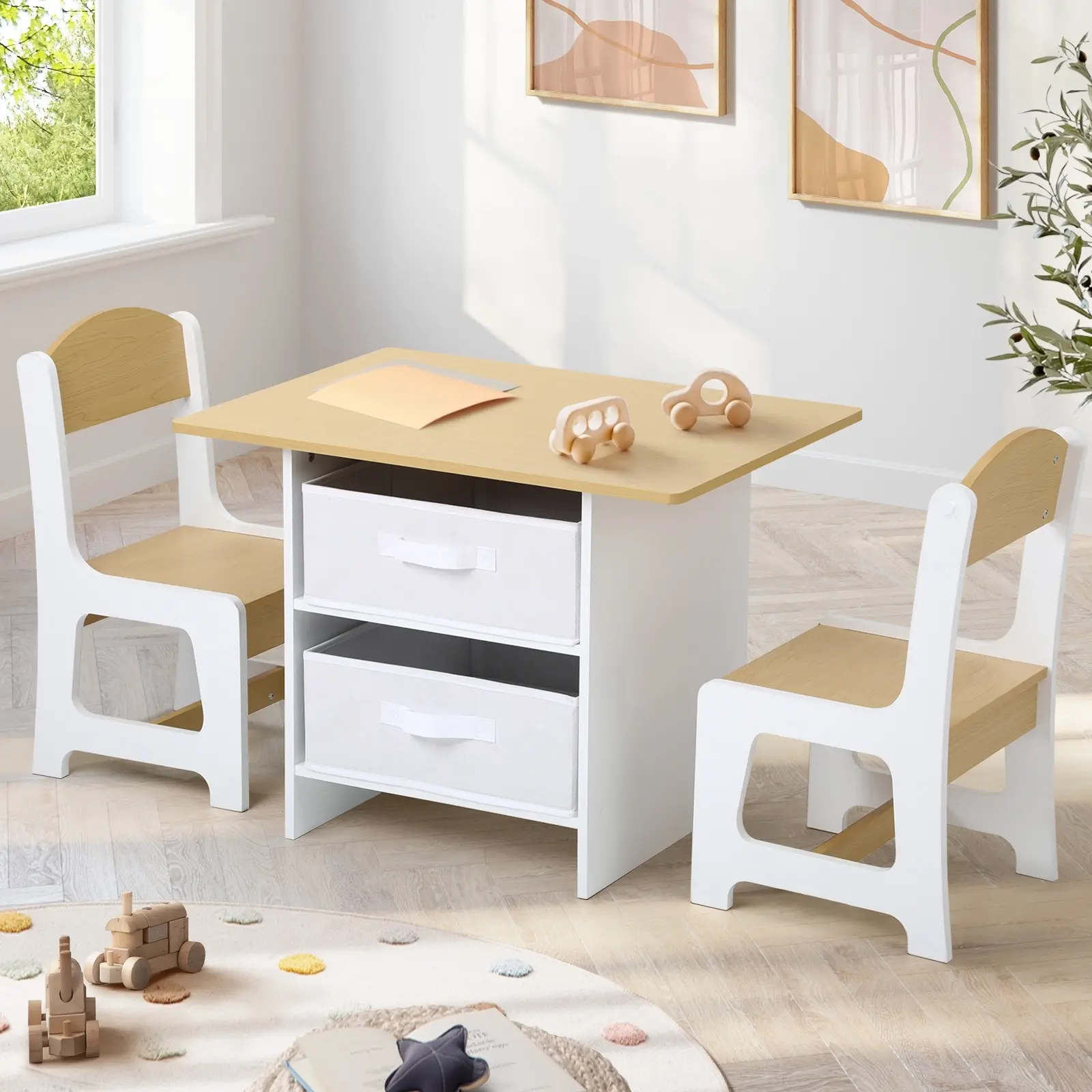 Oikiture Kids Table and Chairs Set Wooden Play Study Desk with Toy Storage Box - Up to 70% Off Kids & Baby Furniture