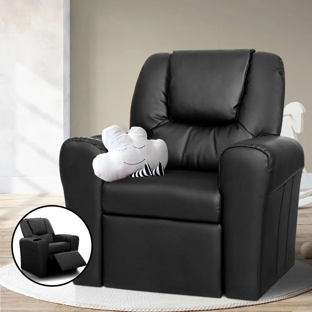 Keezi Kids Recliner Chair Black PU Leather Sofa Lounge Couch Children Armchair - Up to 70% Off Kids & Baby Furniture
