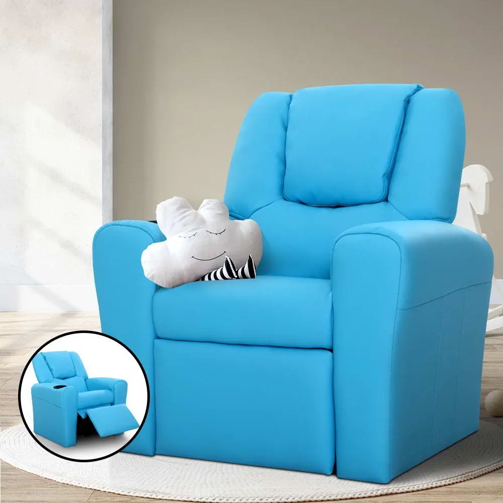 Keezi Kids Recliner Chair Blue PU Leather Sofa Lounge Couch Children Armchair - Over 40% off Living Room Furniture