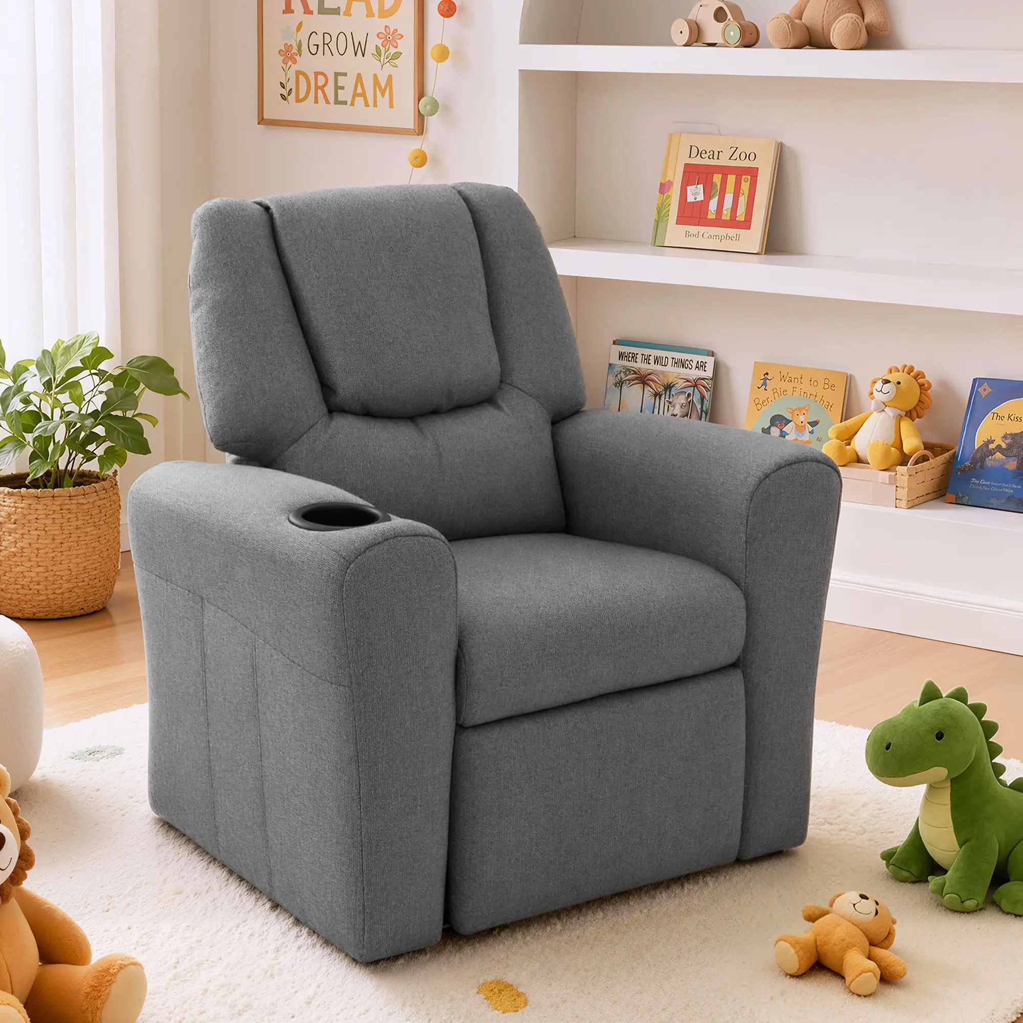 Keezi Kids Recliner Chair Grey Linen Soft Sofa Lounge Couch Children Armchair - Up to 70% Off Kids & Baby Furniture