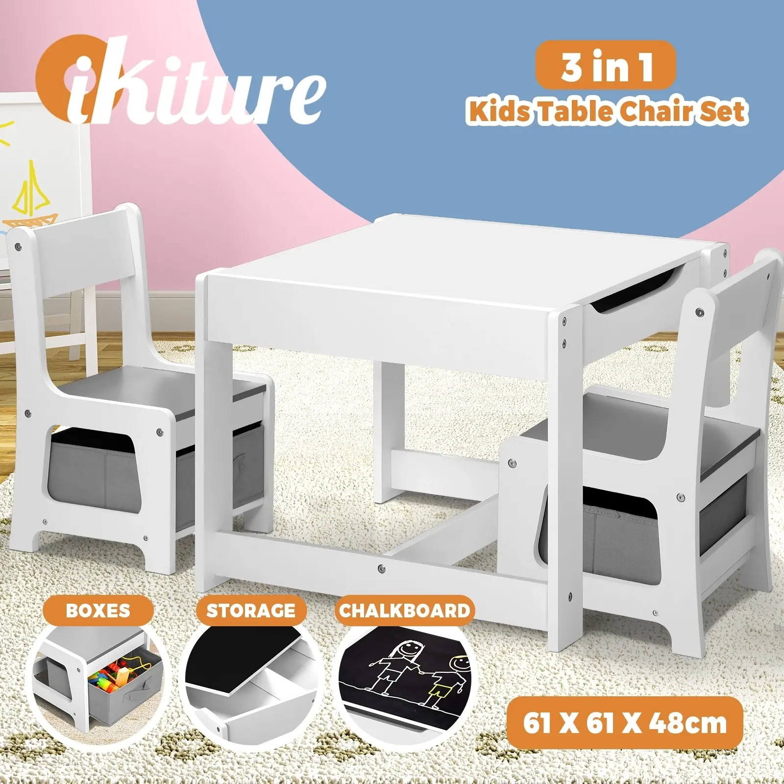 Oikiture Kids Table and Chairs Set Activity Play Study Desk w/ Toys Storage Box - Up to 70% Off Kids & Baby Furniture