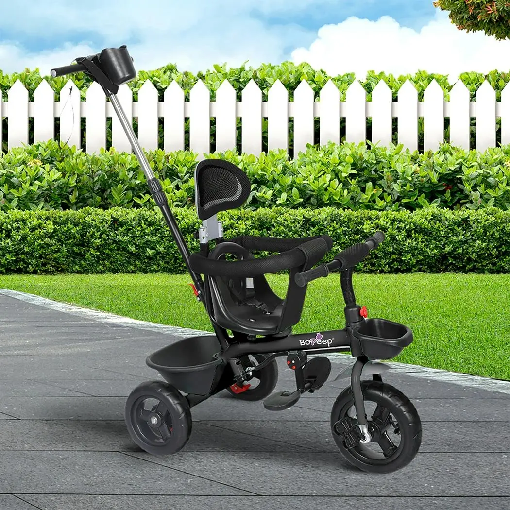 BoPeep Kids Tricycle Ride On Trike Toddler Balance Bike Prams Stroller Black - Toys & Games