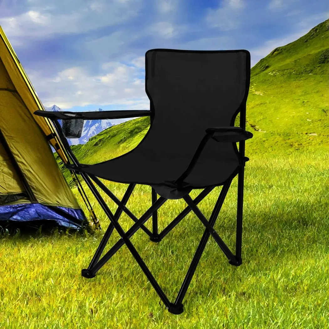 Levede 2Pcs Camping Chairs Folding Arm Foldable Portable Outdoor Fishing Picnic - Sports & Outdoor