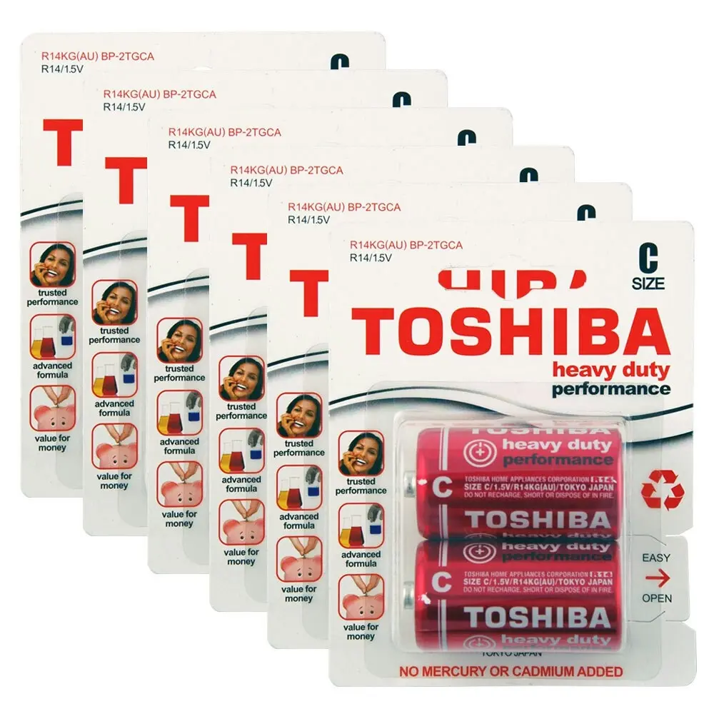 6x 2pc Toshiba 1.5V Heavy Duty C R14 Battery Power Cylindrical Lasting Batteries - Electronics