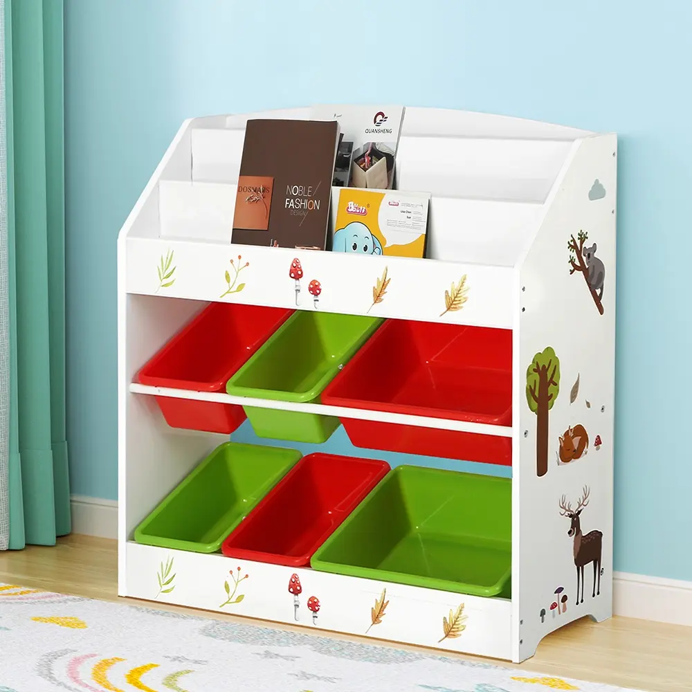 Keezi 3 Tiers Kids Bookshelf Storage Children Bookcase Toy Box Organiser Rack 6 Bins - Up to 70% Off Kids & Baby Furniture
