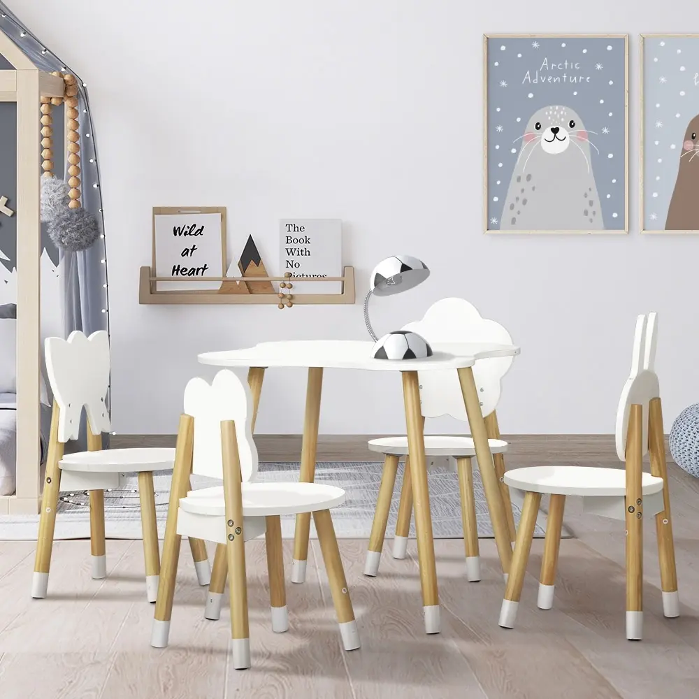 Keezi 5PCS Kids Table and Chairs Set Children Activity Study Play Desk White - Up to 70% Off Kids & Baby Furniture