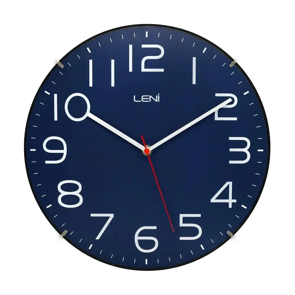 Leni Classic Analogue Round Home/Office Hanging Silent Wall Clock Navy 30cm - Home & Garden
