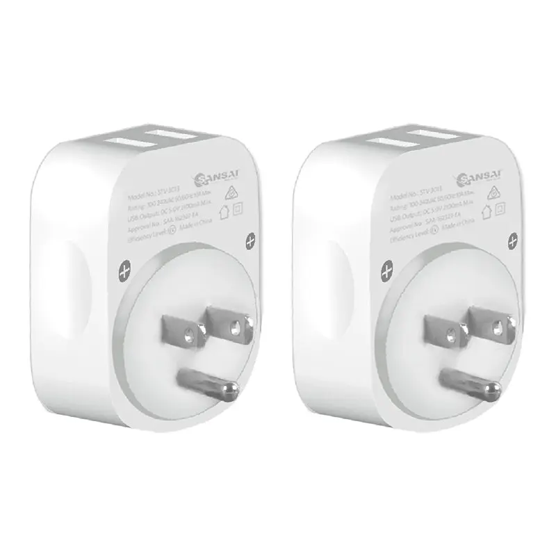 2x Sansai Surge Protected Travel Adapter w/ 2 x USB Ports - AU/USA Region White