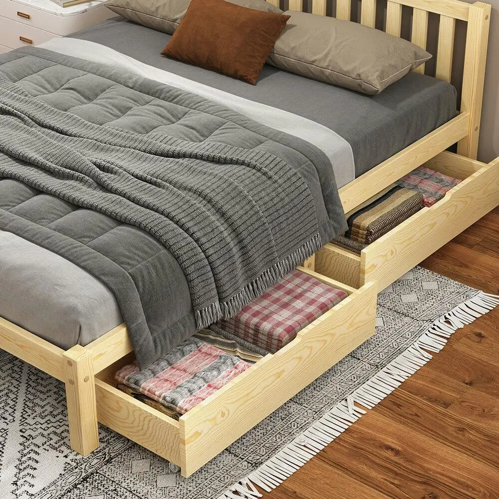 Alfordson 2x Storage Drawers Trundle For Wooden Bed Frame Natural - Furniture