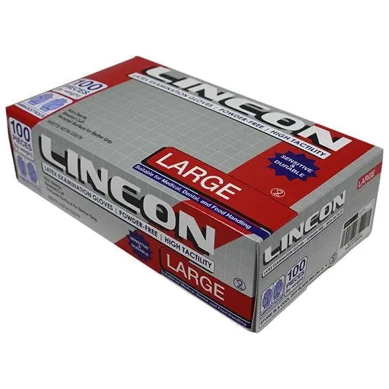 Lincon Latex Powder Free Gloves Large Cream ASTM HACCP Grade 100 Box x10 - Commercial