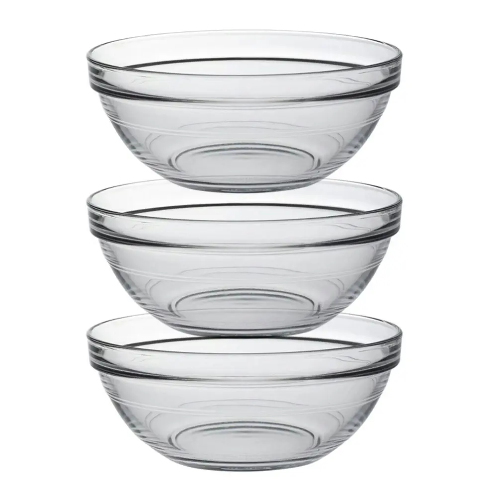 3x Duralex Lys 17cm/970ml Stackable Glass Dish Bowl Round Serving Tableware CLR - Home & Garden