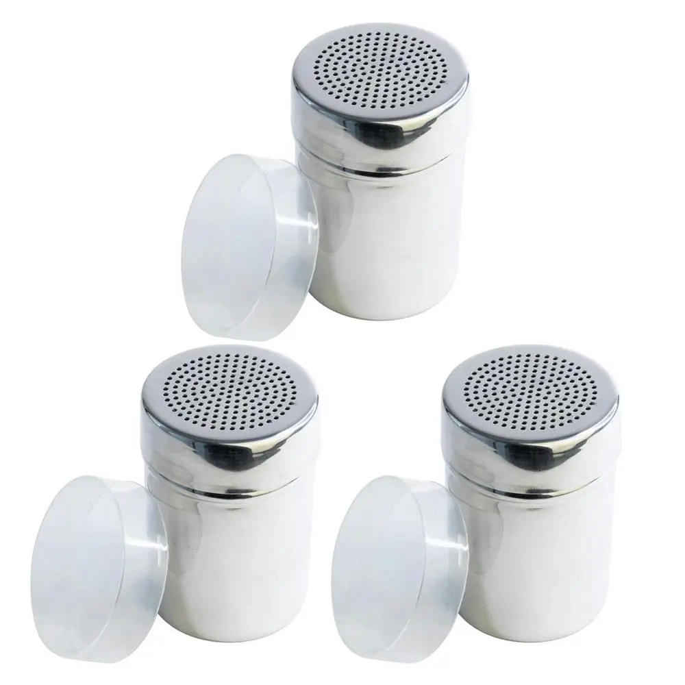 3x Cuisena Stainless Steel Shaker Icing Sugar Container w/ 2mm Holes Lid Silver - Home & Garden