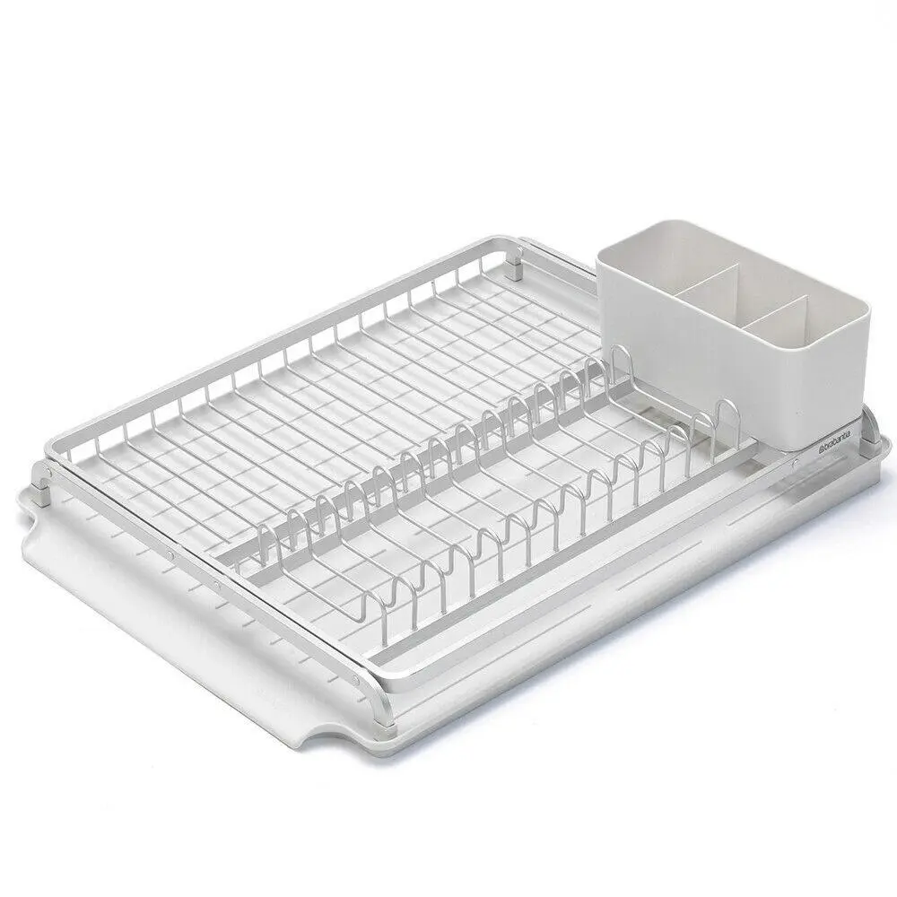 Brabantia Dish Drying Rack Kitchen Organiser w/ Utensils Holder + Drip Tray Light Grey - Home & Garden