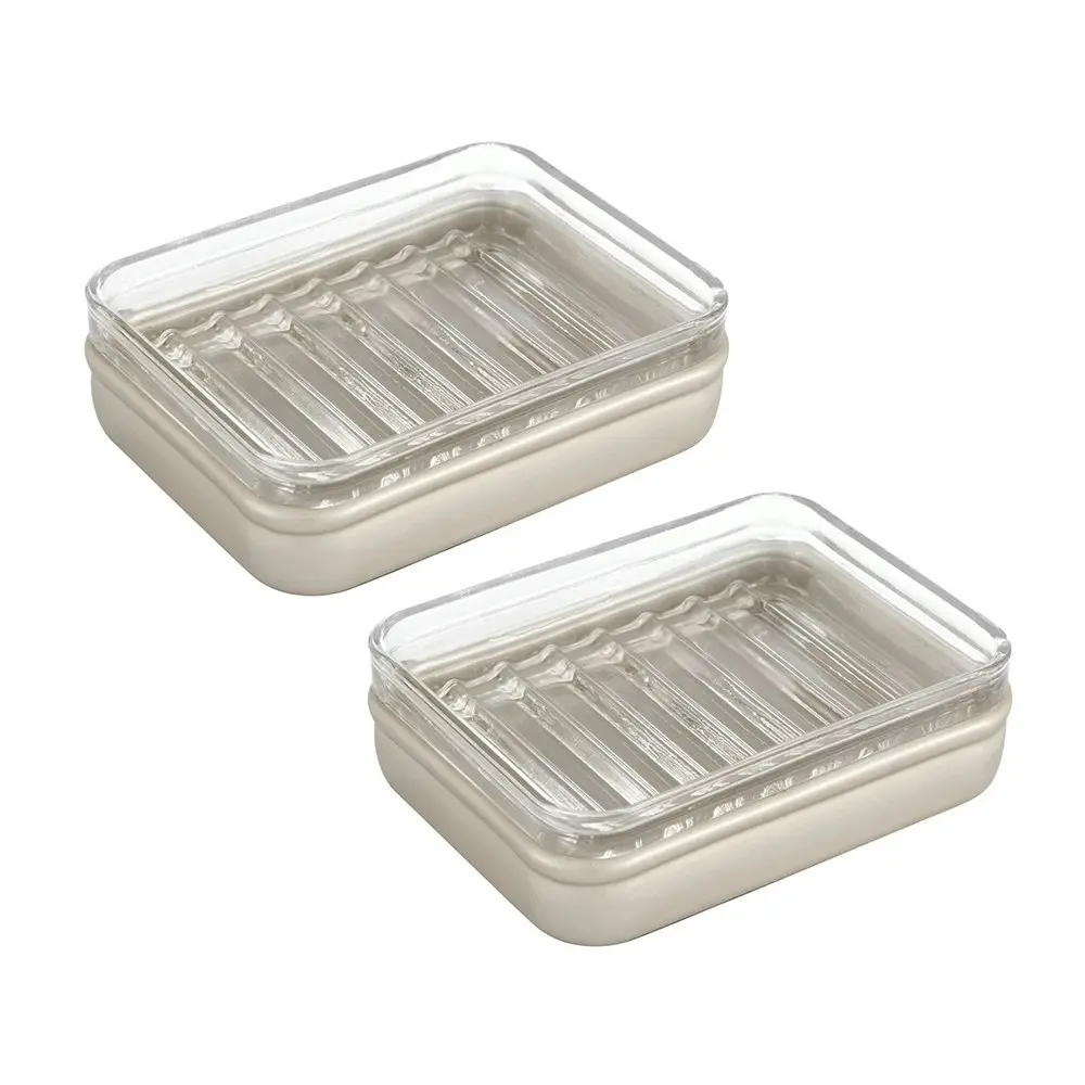 2x Idesign Hamilton Non-Skid Bathroom Glass Soap Bar Dish Clear Satin 12.7cm
