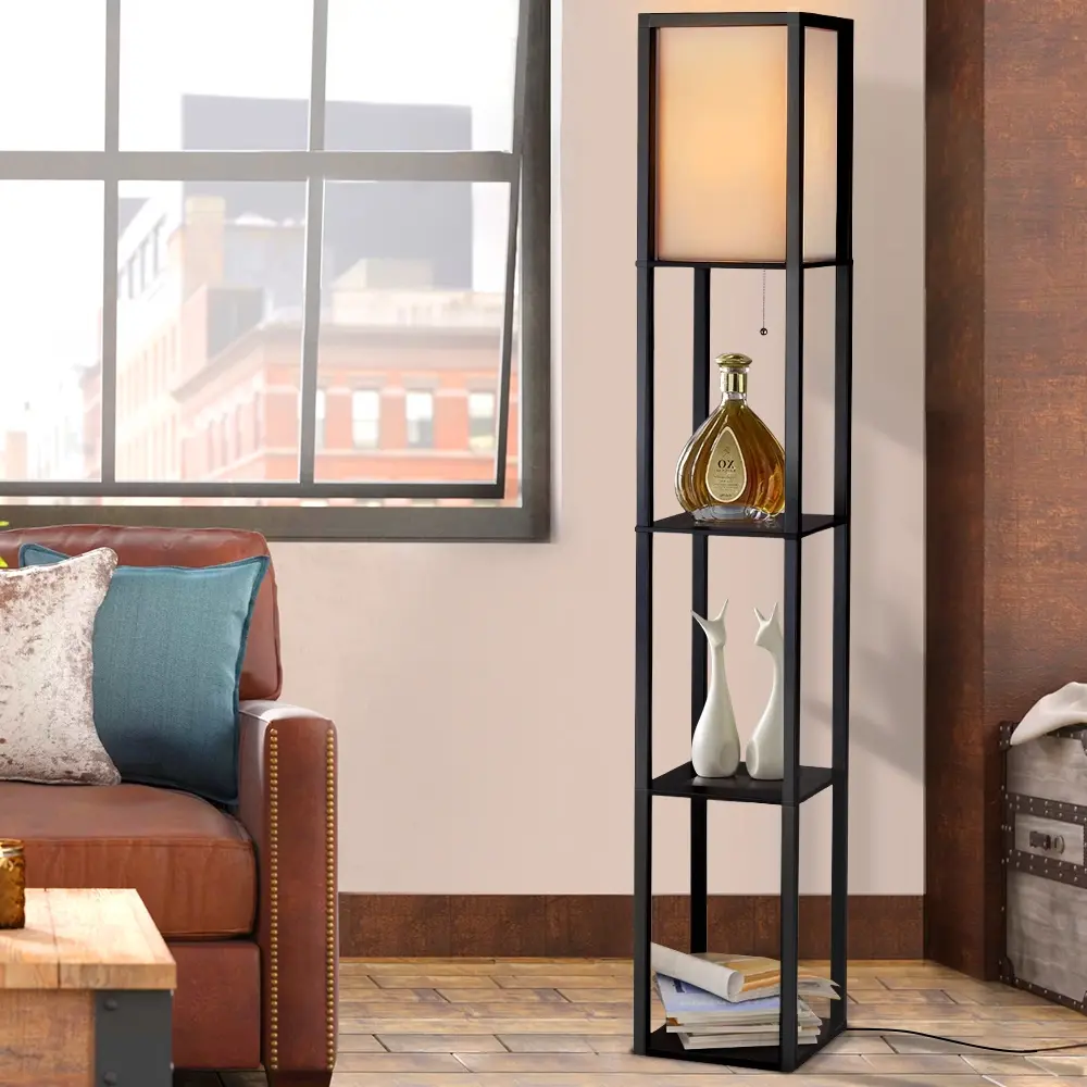 Artiss Floor Lamp 3 Tier Shelf Shelf Storage LED Light Stand Home Room Vintage Black - Free Shipping Specials