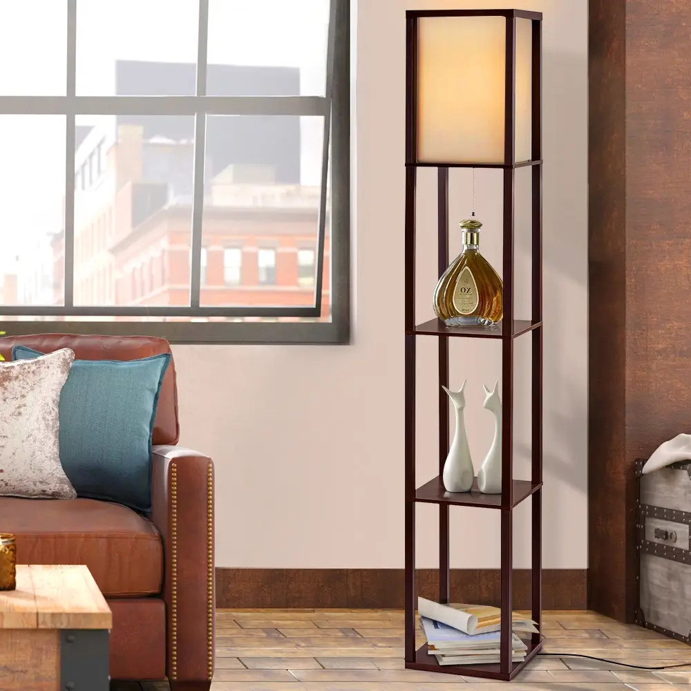 Artiss Floor Lamp 3 Tier Shelf Storage LED Light Stand Home Room Vintage Brown - Home & Garden