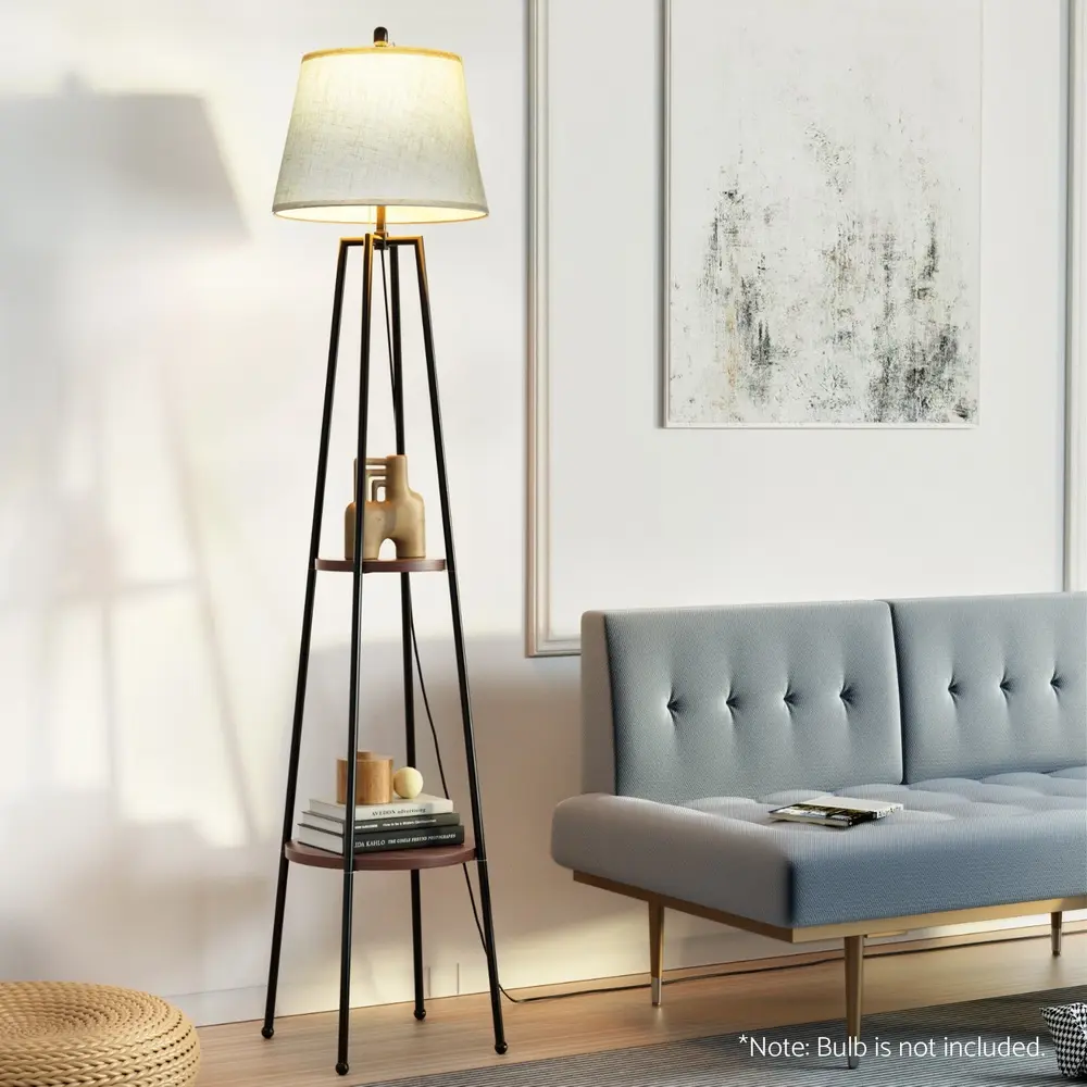 Artiss Floor Lamp 2 Tier Shelf Storage LED Light Stand Home Living Room Upright - Home & Garden