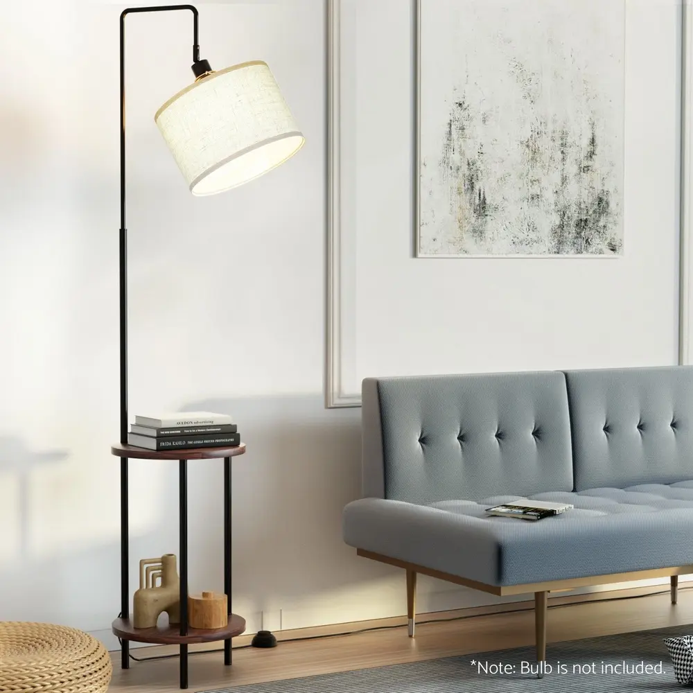 Artiss Floor Lamp 2 Tier Shelf Storage LED Light Stand Home Room Adjustable Head - Home & Garden