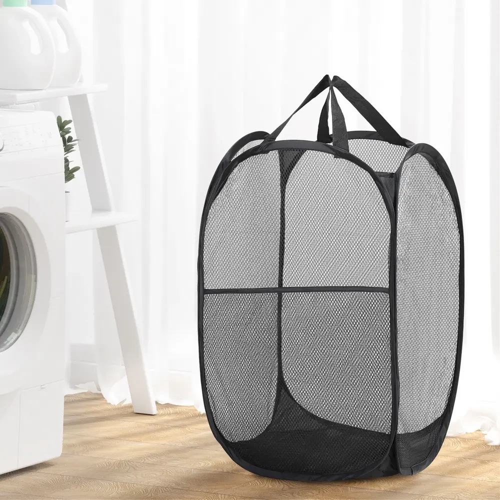 Artiss 2X Laundry Basket Hamper Foldable Black - Home & Garden