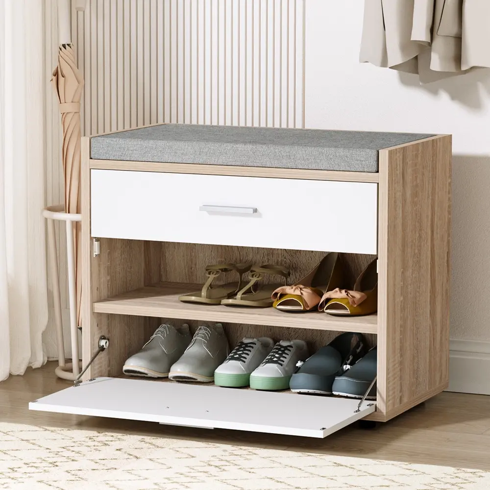 Artiss Shoe Rack Cabinet Bench 8 Pairs White Niva - Home & Garden