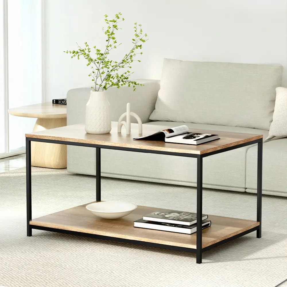Artiss Coffee Table Rectangular 93CM Walnut Olin - Furniture