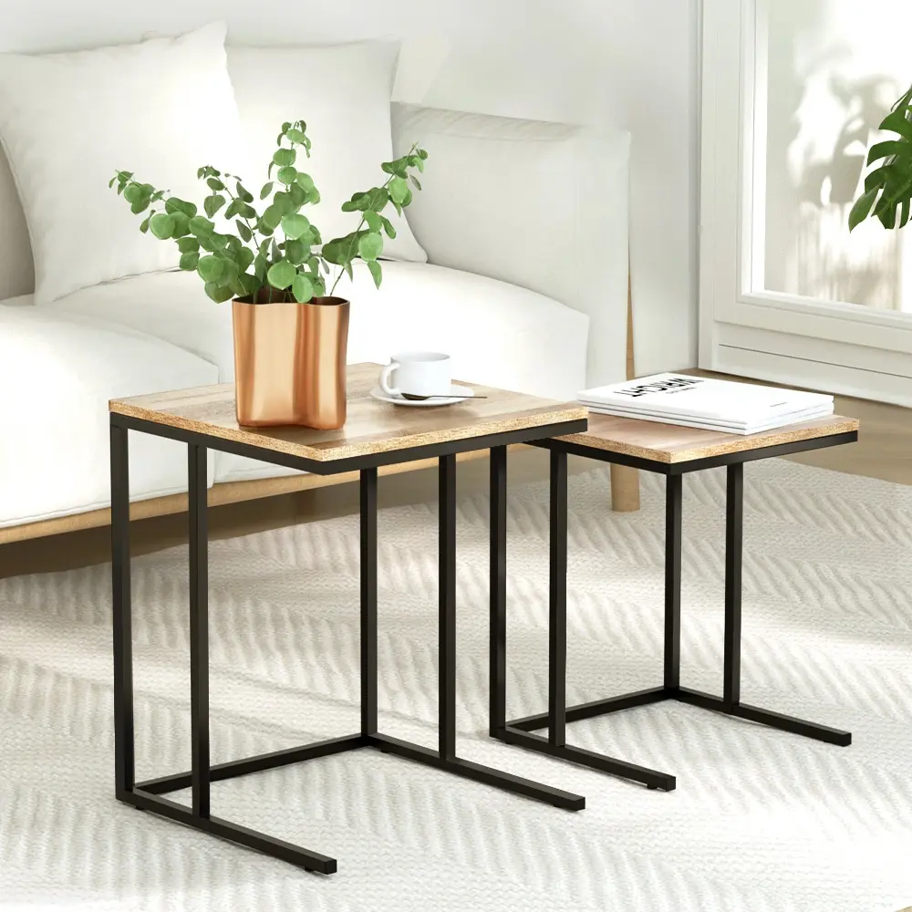 Artiss Nesting Coffee Table Sef of 2 Walnut Brok - Furniture
