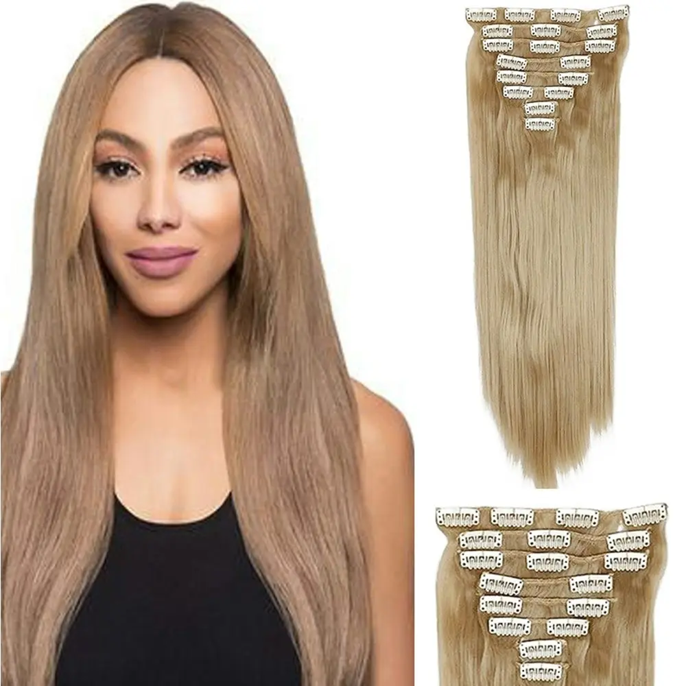 Single Colour High Grade Dark Blonde Synthetic Hair 7Piece 16Clips 22" Straight - Beauty