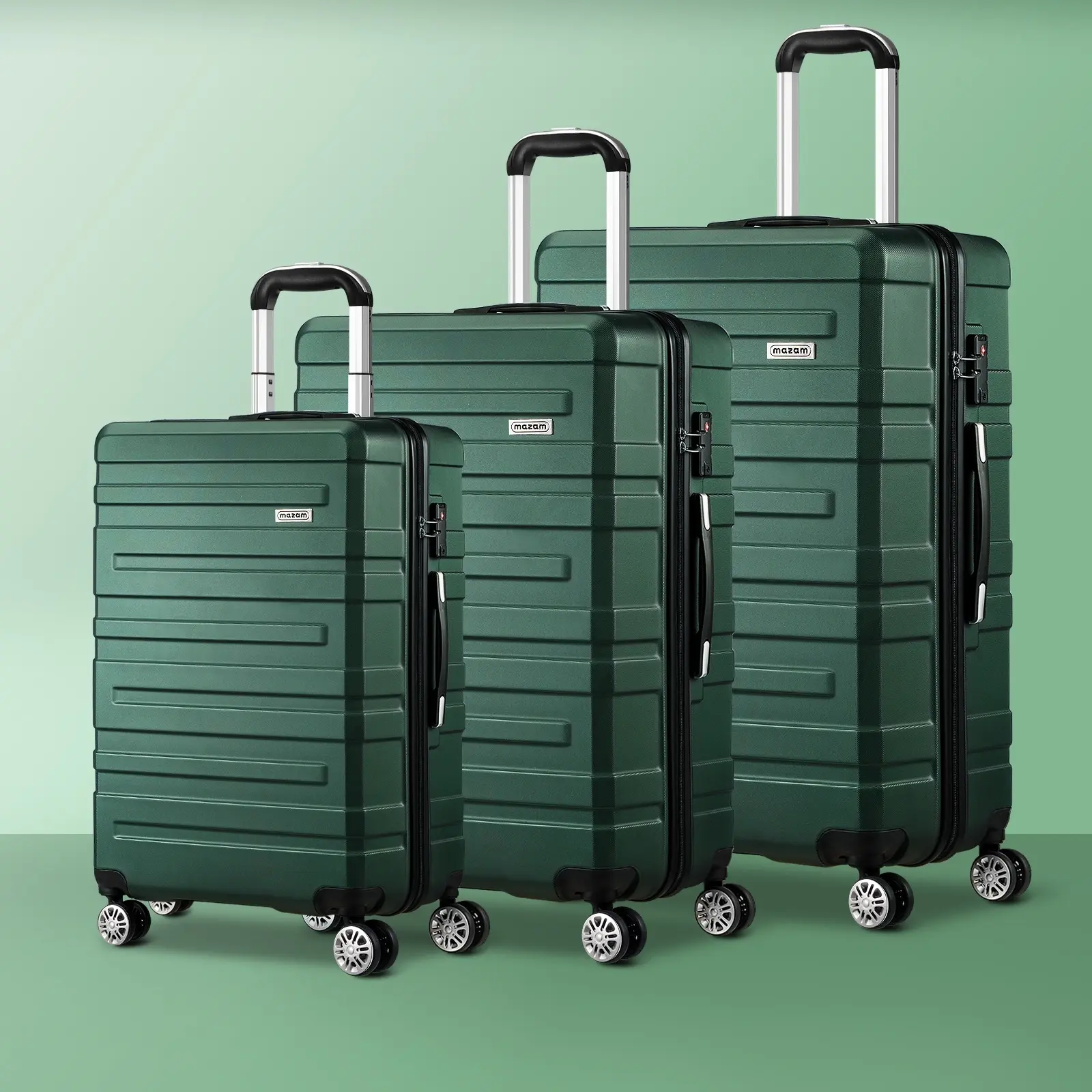 Mazam 3PCS Luggage Suitcase Trolley Set Travel TSA Lock Storage Hard Case Green - Fashion