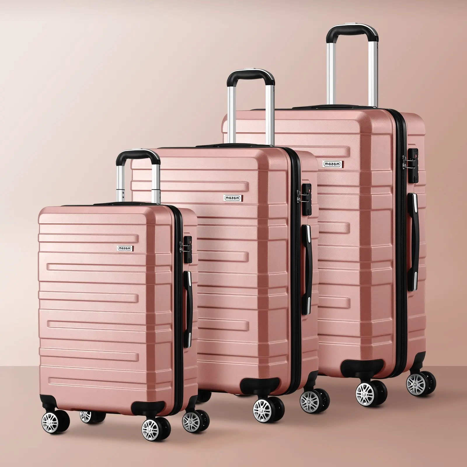 Mazam 3PCS Luggage Suitcase Trolley Set Travel TSA Lock Storage Hard Case Pink - Fashion