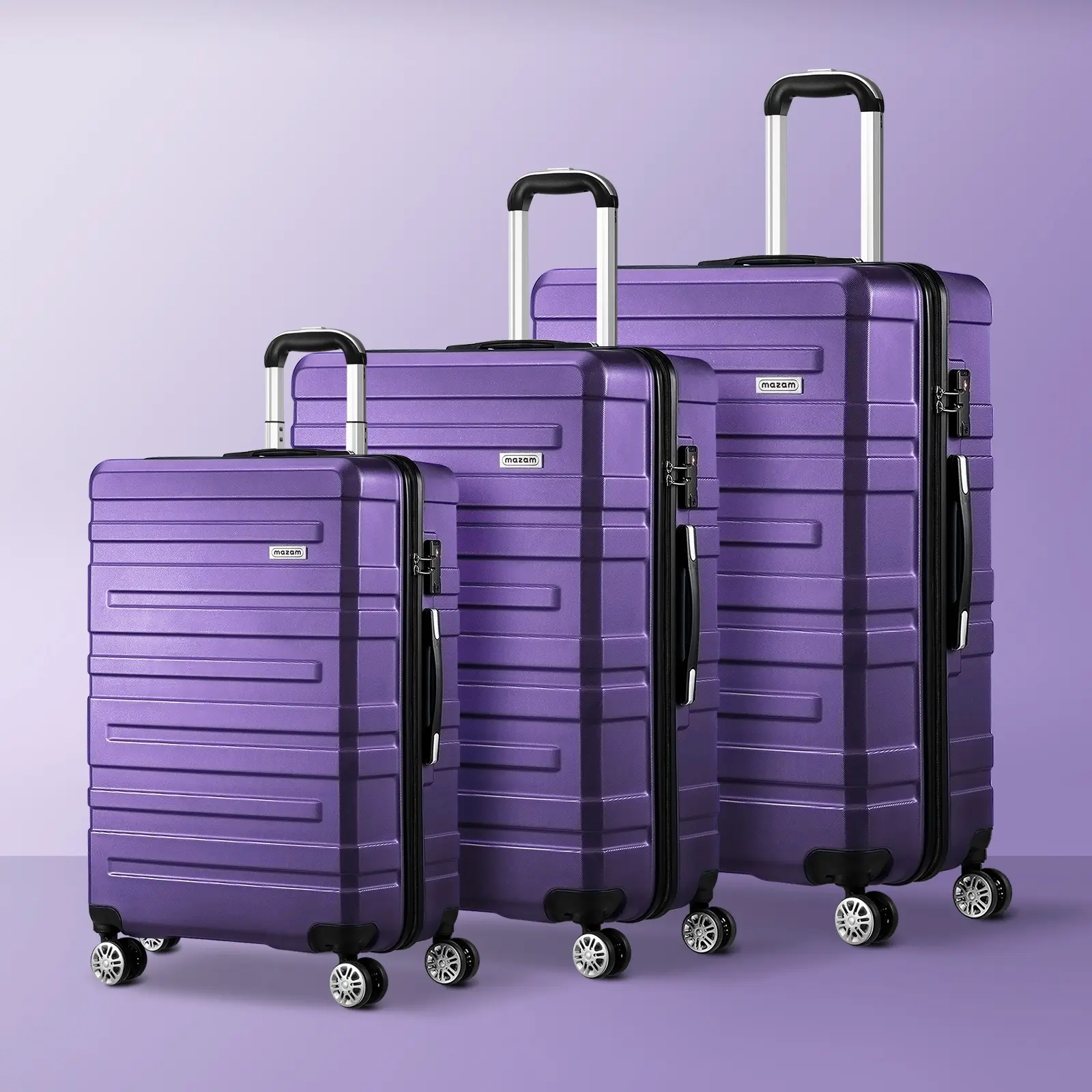 Mazam 3PCS Luggage Suitcase Trolley Set Travel TSA Lock Storage Hard Case Purple - Fashion