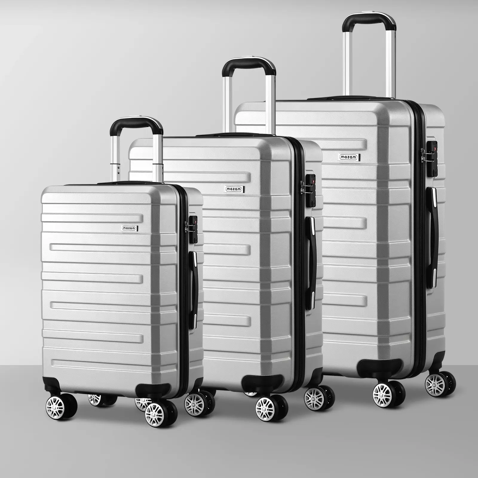 Mazam 3PCS Luggage Suitcase Trolley Set Travel TSA Lock Storage Hard Case Silver - Fashion