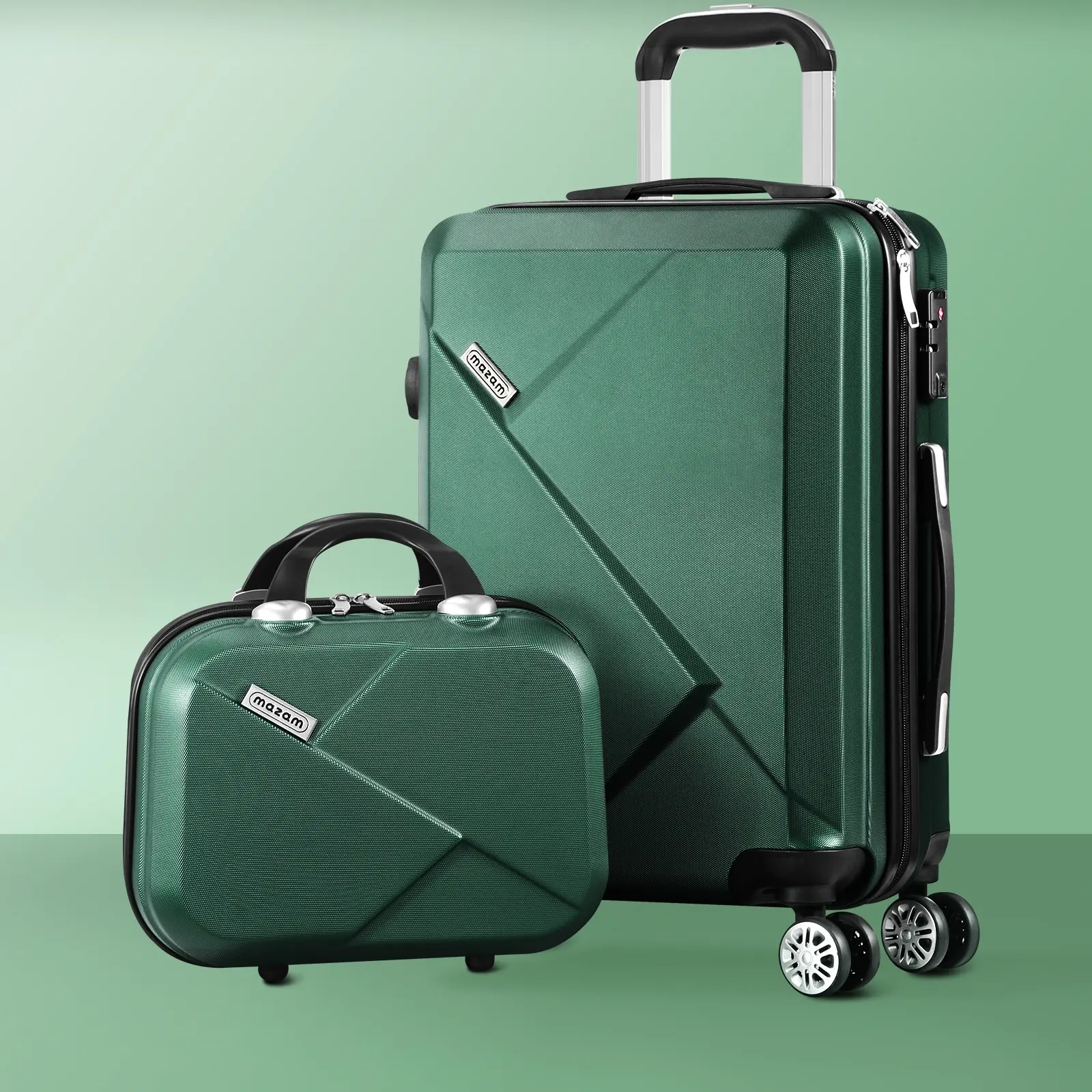 Mazam 2PCS Luggage Suitcase Trolley Set Travel TSA Lock Storage Hard Case Green - Fashion