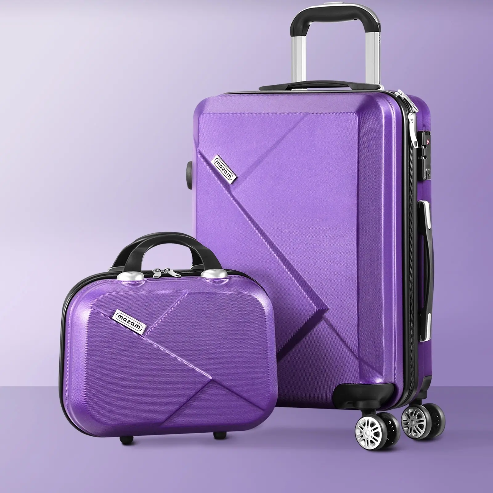 Mazam 2PCS Luggage Suitcase Trolley Set Travel TSA Lock Storage Hard Case Purple - Fashion