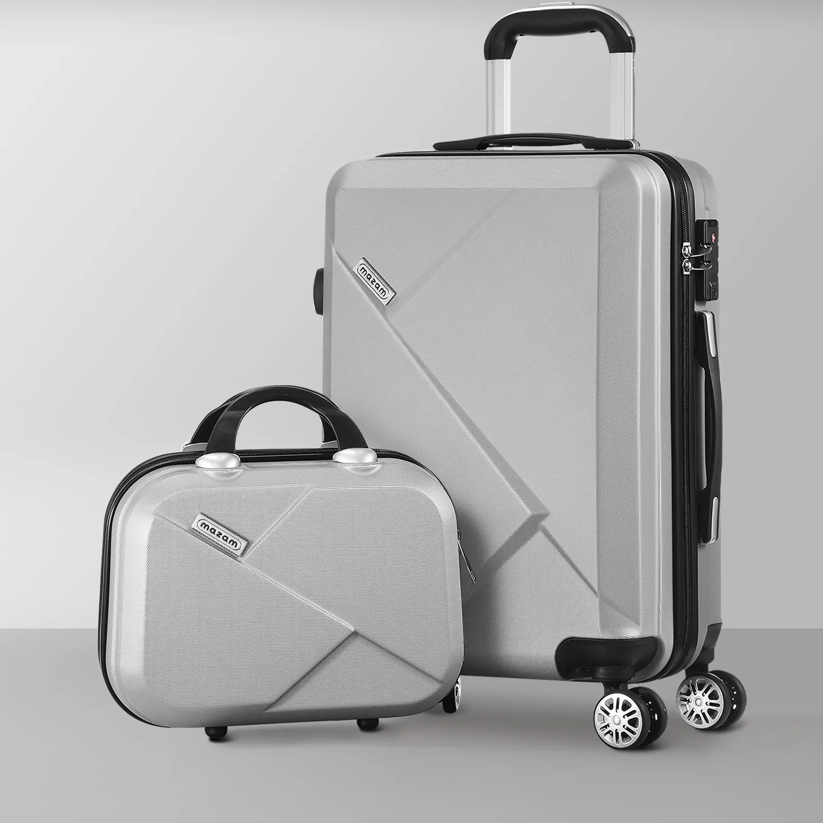 Mazam 2PCS Luggage Suitcase Trolley Set Travel TSA Lock Storage Hard Case Silver - Fashion